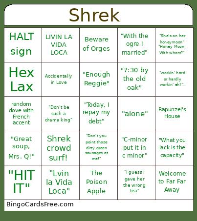 Shrek 2 Bingo Card