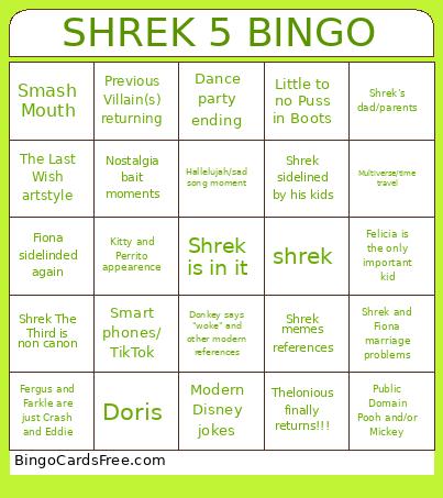 SHREK 5 Bingo Card