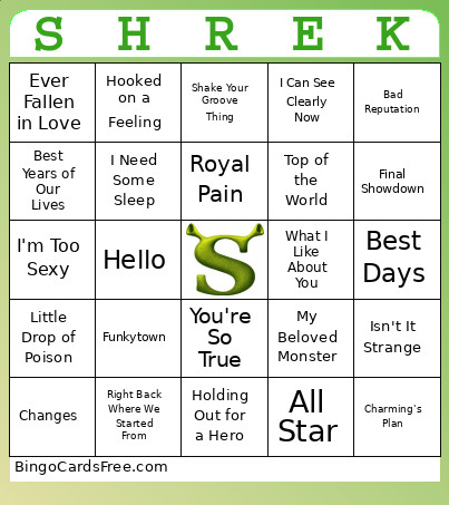 SHREK SINGO Bingo Card