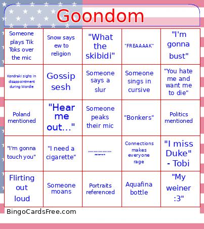 Shrimp Goondom Bingo Card