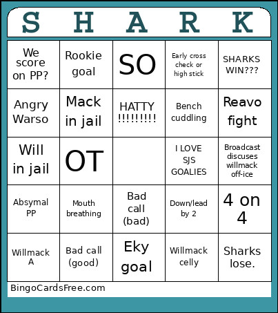 Shrockey Bingo Card