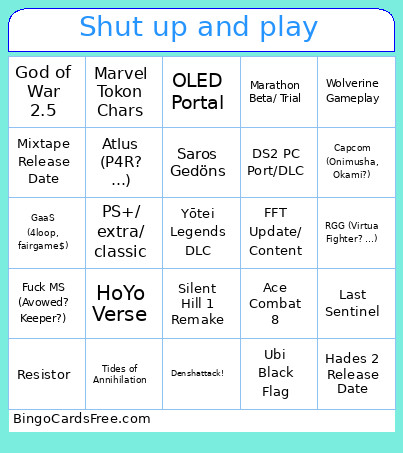 Shut Up And Play Bingo Card