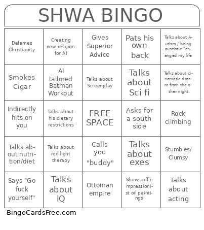 shwa  bingo Cards Free Pdf Printable Game, Title: SHWA BINGO