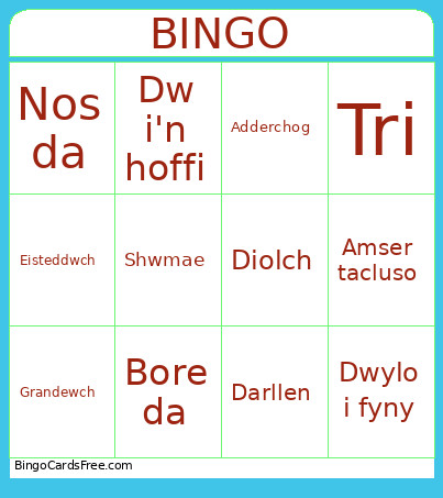Shwmae Day 26 Bingo Card