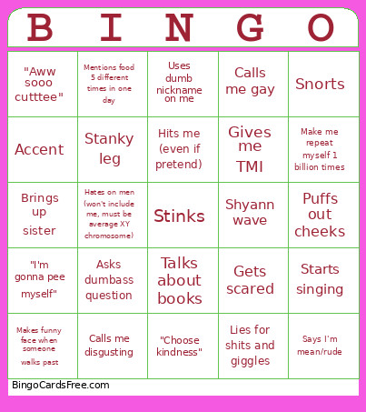 Shy Bingo Card