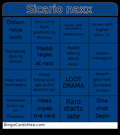 Sicario Naxx Bingo Card