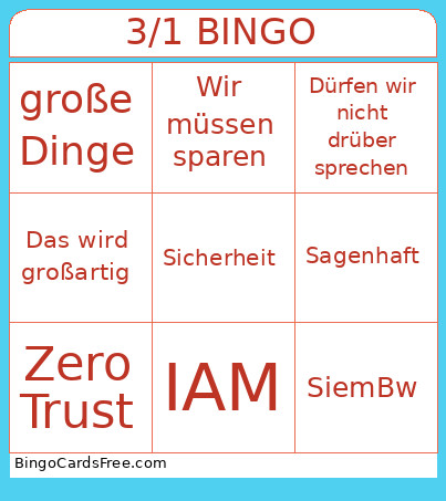 Sicherheit Bingo Card