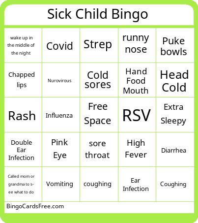 Sick Child Bingo