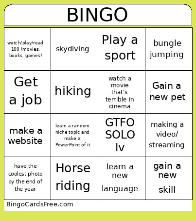 Side Quest Of 2026 Bingo Card