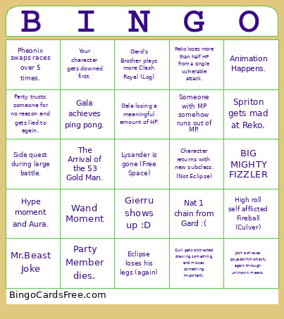 Sidereal Moon S2 Bingo Card
