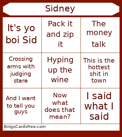 Sidney Bingo Card
