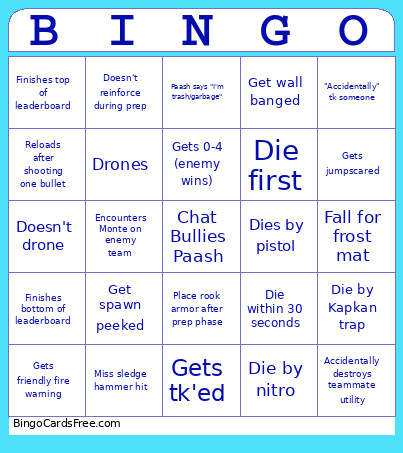 Siege Bingo Card