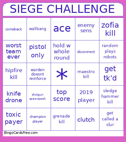 SIEGE CHALLENGE Bingo Card