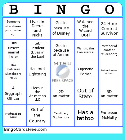 Siggraph Bingo Card