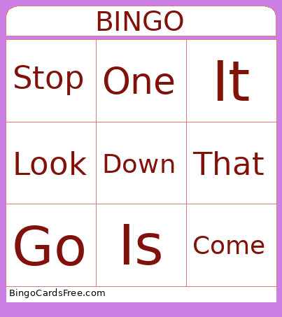 Sight Word Bingo Card