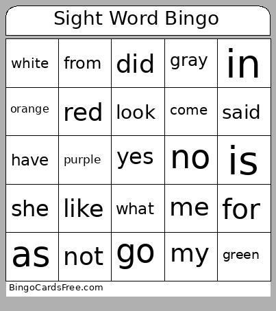 Sight Word Bingo Cards Free Pdf Printable Game, Title: Sight Word Bingo