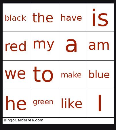 Sight Word Bingo