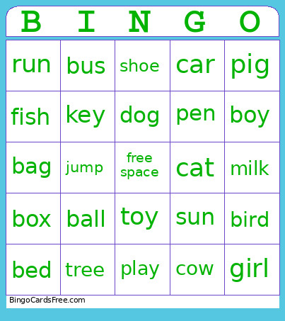 Sight Word Bingo Card
