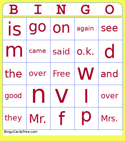 Sight Word+Sounds Bingo Card