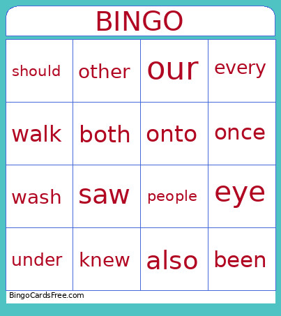 Sight Words 2 Bingo Card
