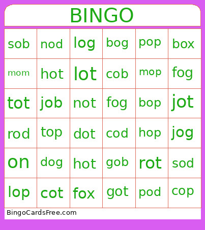 Sight Words Bingo Card