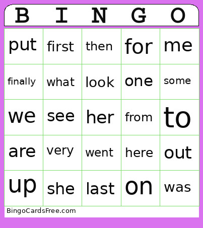 Sight Words Bingo Card 2