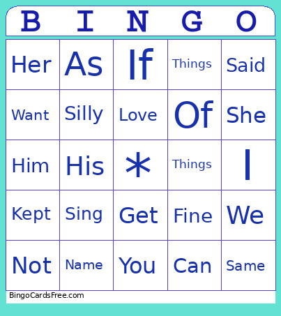Sight Words Bingo Card