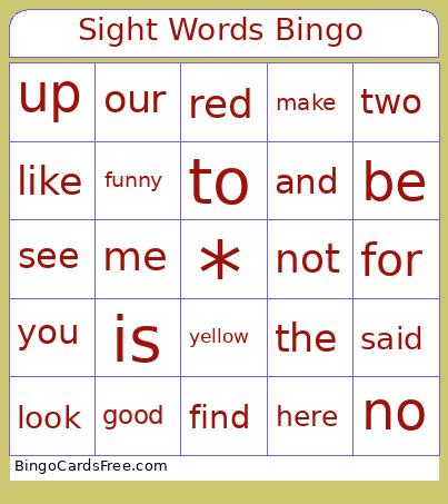 Sight Words Bingo Cards Free Pdf Printable Game, Title: Sight Words Bingo