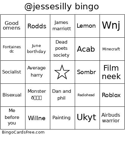 Sigma Twitter Bingo Card