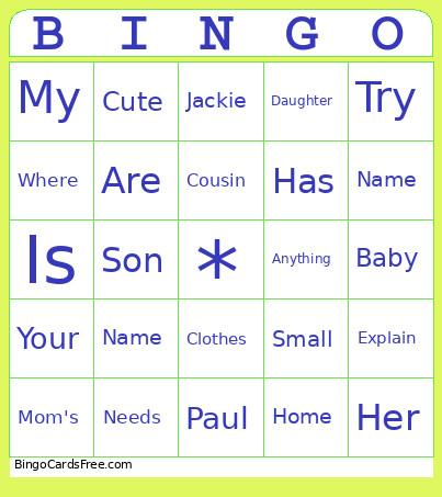 Sign Bingo Card