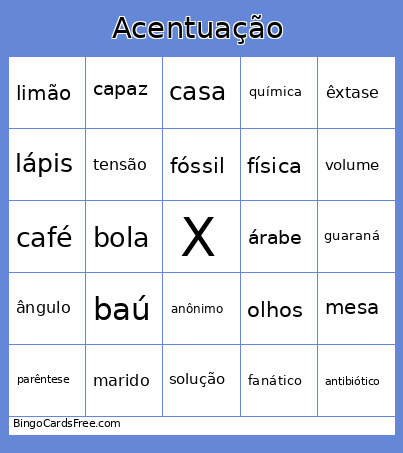 Silaba Tonica Bingo Card
