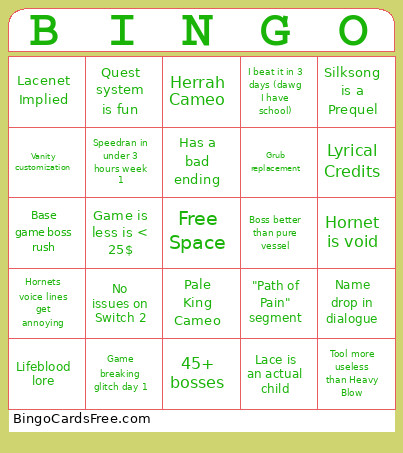 Silksong Bingo Card 2