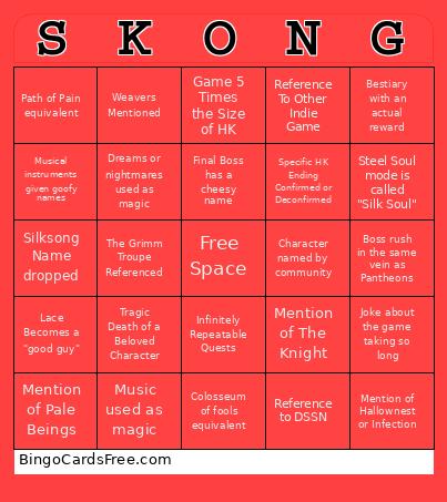 Silksong Bingo Card