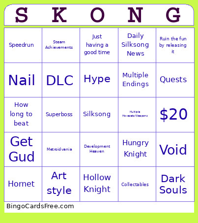 SILKSONG Bingo Card