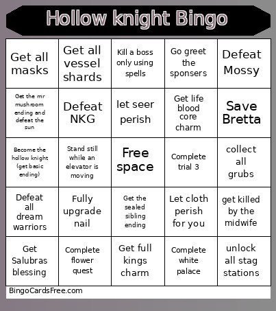 Silksong Easy Bingo Card 2