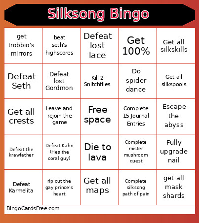 Silksong Easy Bingo Card