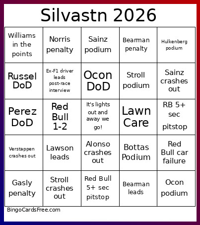 Silvastn 2026 Bingo Card