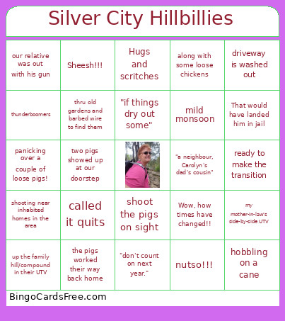Silver City Hillbillies Bingo Card