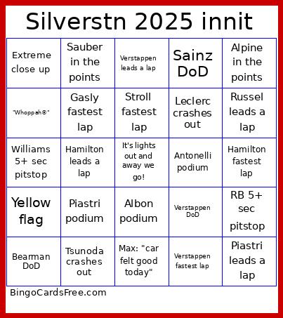 Silverstn 2025 innit Bingo