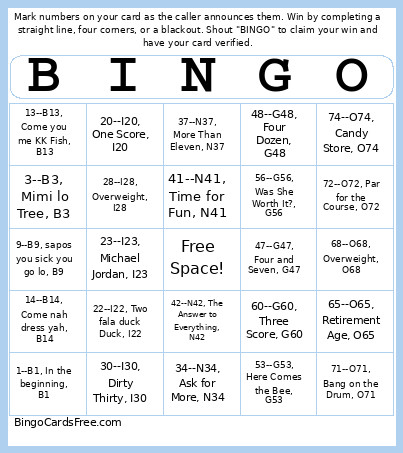 Simiona Bingo Card