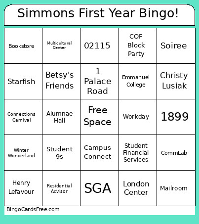 *Simmons First Year ! Bingo Card