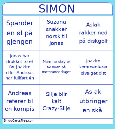 Simon Bingo Card