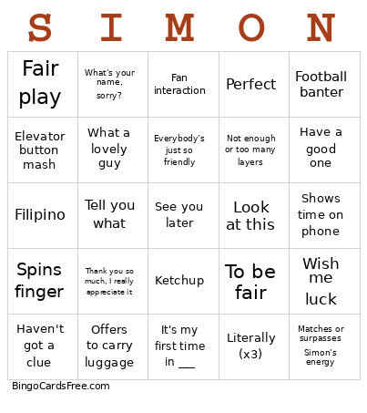 Simon Wilsonisms Bingo Card