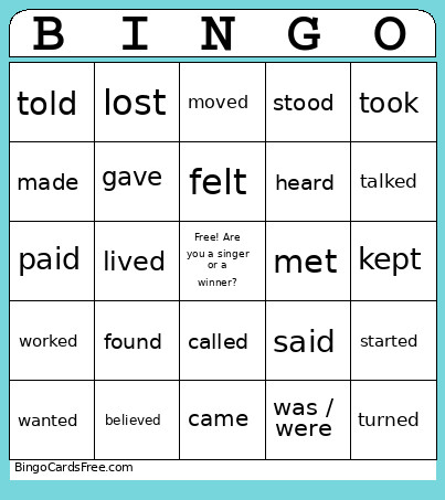 Simple Past Bingo Card