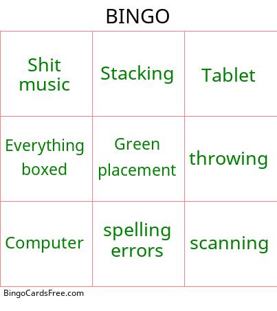 Simulator game card Bingo