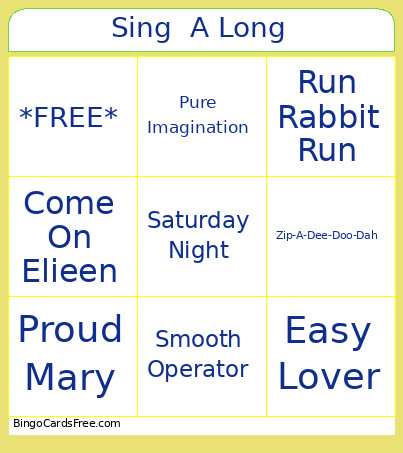 Sing A Long Bingo Card
