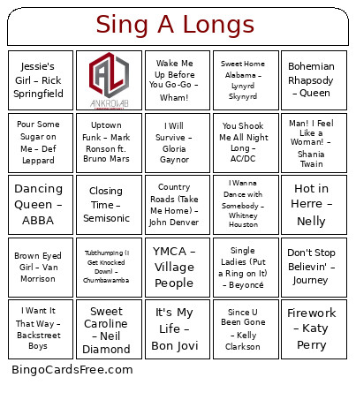 Sing A Longs Bingo Card