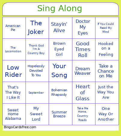 Sing Along Bingo Card