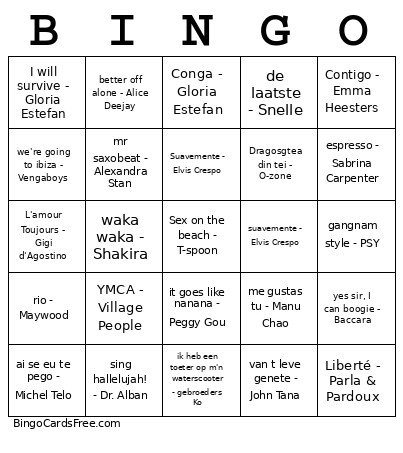 Sing Along Bingo Card