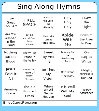 Sing Along Hymns Bingo Card